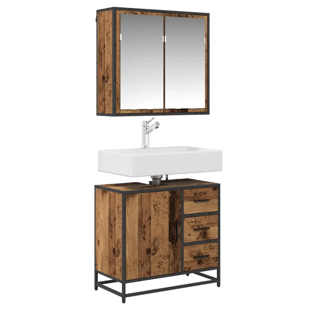 Set di mobili per il bagno con lo scaffale 2 pcs Legno vecchio