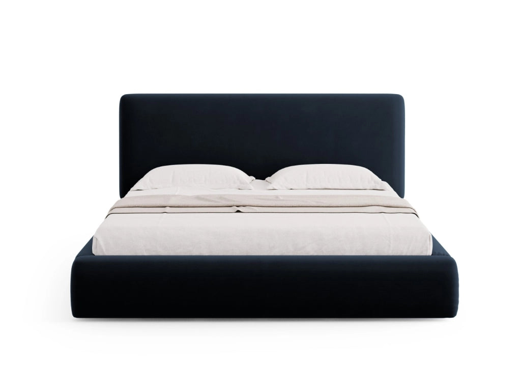 Cosmopolitan Design - Letto a cassettone con testiera "Colonel" 160x200cm in velluto blu scuro 