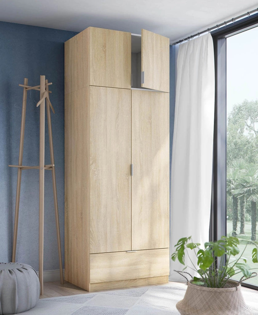 Armadio Camera da Letto Budoia, Guardaroba 2 Ante Appendiabiti, 51x170h cm Marrone Rovere