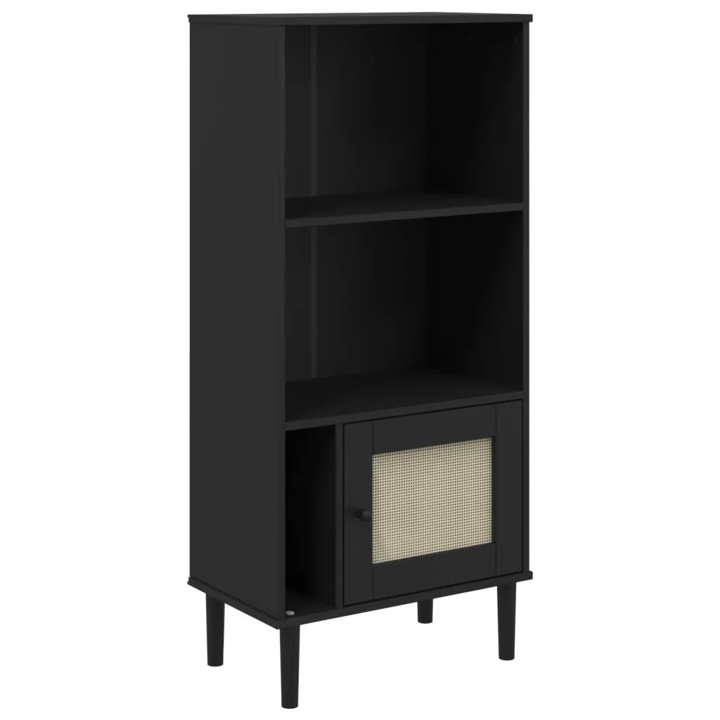 Credenza SENJA Aspetto Rattan Nera 60x35x130 cm Legno Pinocod mxl 132084