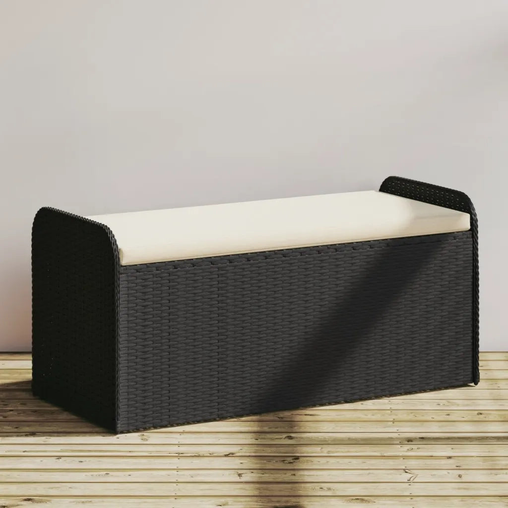 Cassapanca con Cuscino-Baule-Panca con ContenitoreNera 115x51x52 cm in Polyrattan