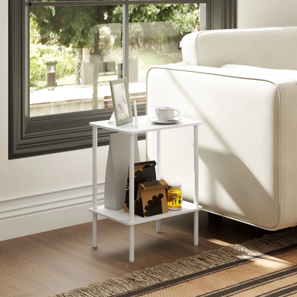 Tavolino moderno a due livelli con ripiano di stoccaggio ¨C zephmum ¨C bianco, metallo