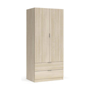 Guardaroba Appadu, Armadio per camera da letto a 2 ante e 2 cassetti, Mobile per camera da letto con barra appendiabiti, cm 81x52h180, Quercia