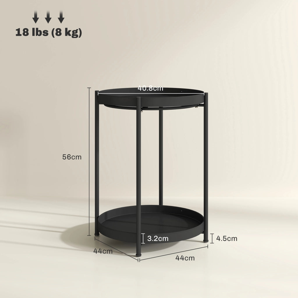 TAVOLINO ROTONDO 44x44x56 cm in acciaio nero con 2 ripiani