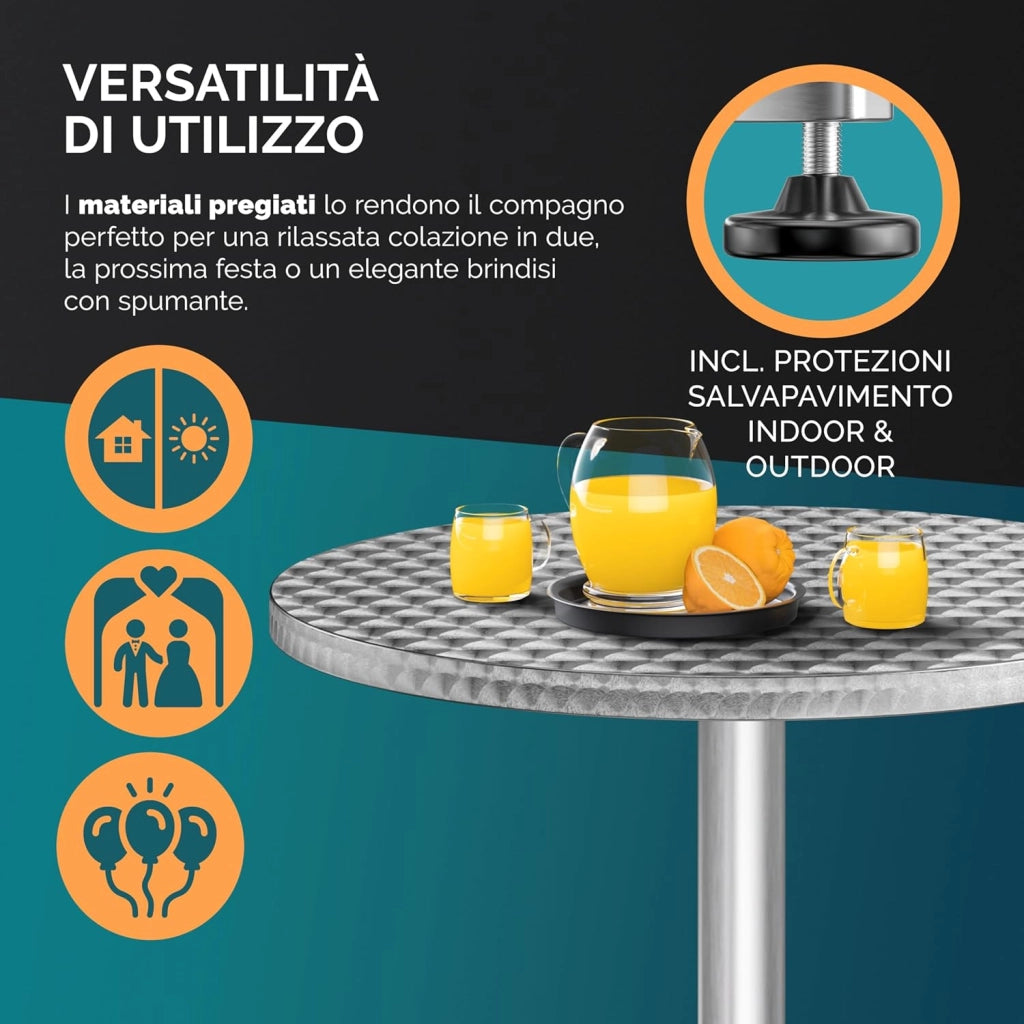 Set di 2 Tavoli da Bar Pieghevole Regolabile 70cm / 115cm Alluminio Rotondo Ø 60cm Tavolo Giardino Bistrot