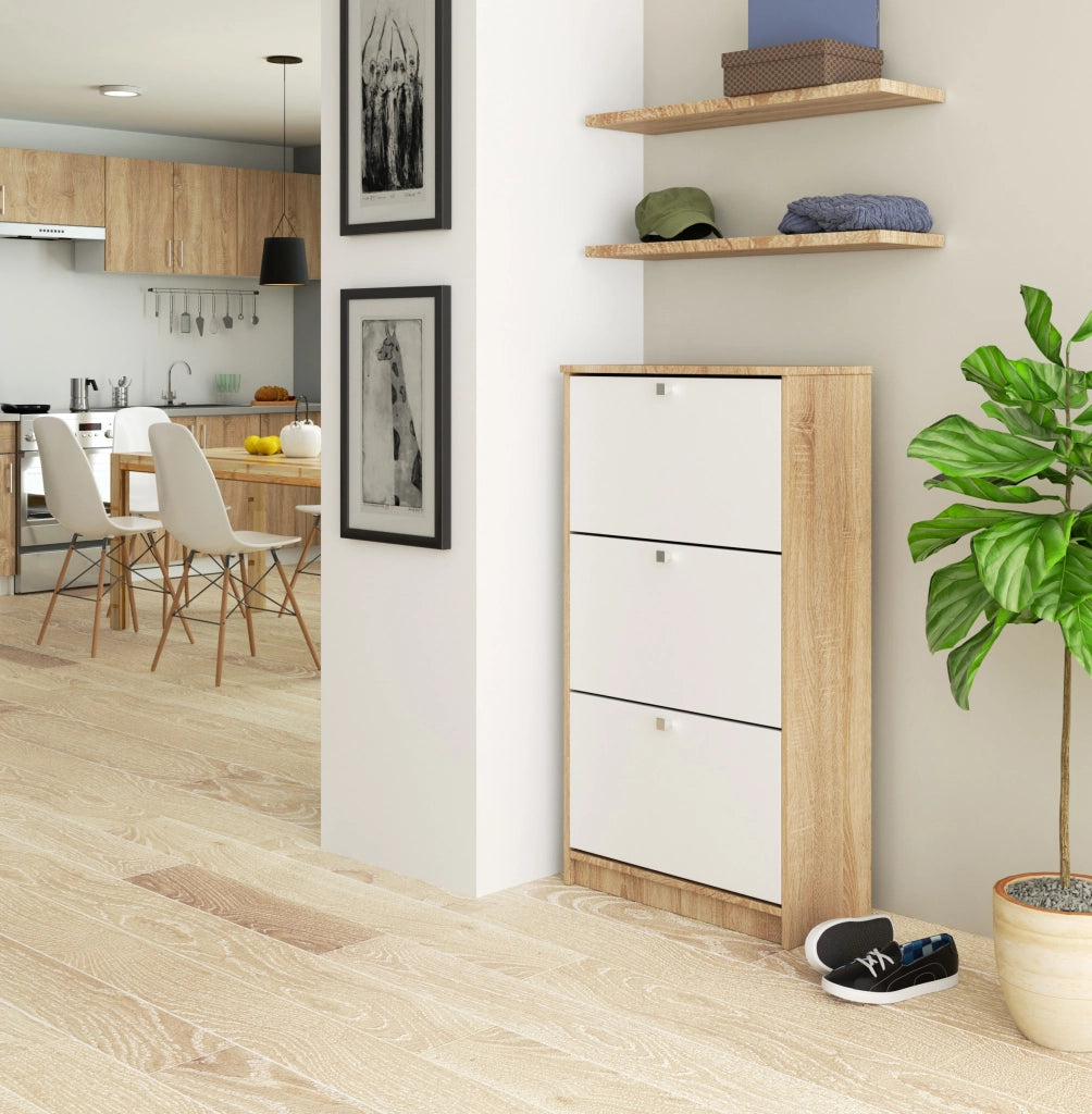 Scarpiera AKORD Sonoma Quercia 60 cm 3 ante inserto frontale Bianco 60x28,5x113 cm
