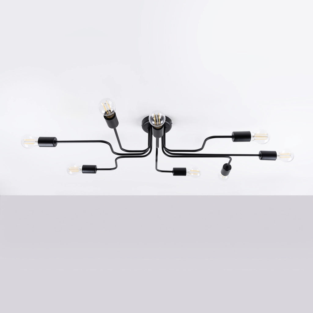 Plafoniera loft industrial nera metallo 8xE27 PLANUM Pure Lume