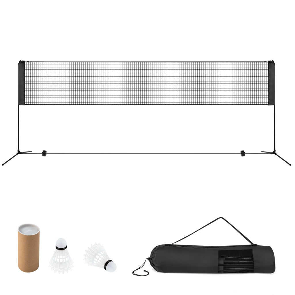 Set di racchette da badminton con 2 volani tappi per piedi, Set di rete da badminton regolabile 420x102x89-155cm Nero