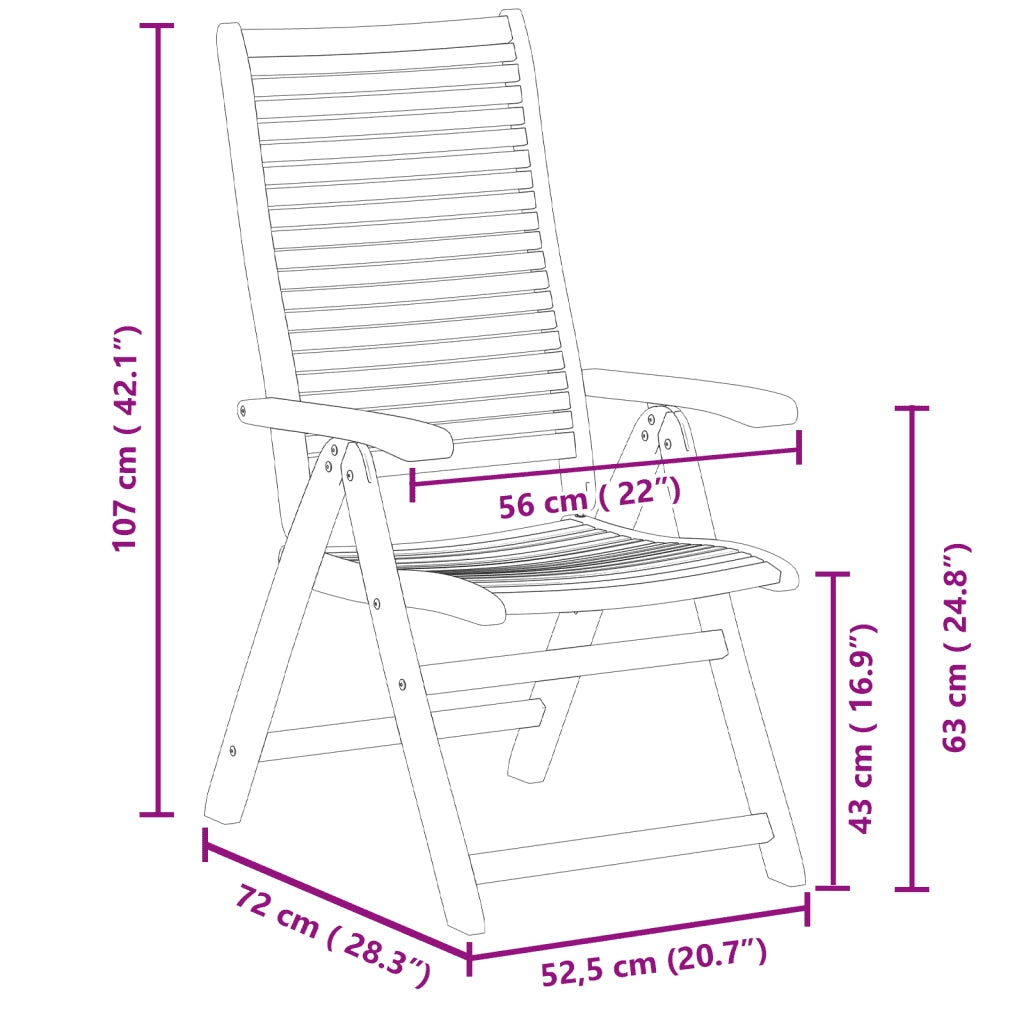 Sedie Giardino Reclinabili 4 pz | Sedie da Esterno 56x72x107 Legno Massello Acacia