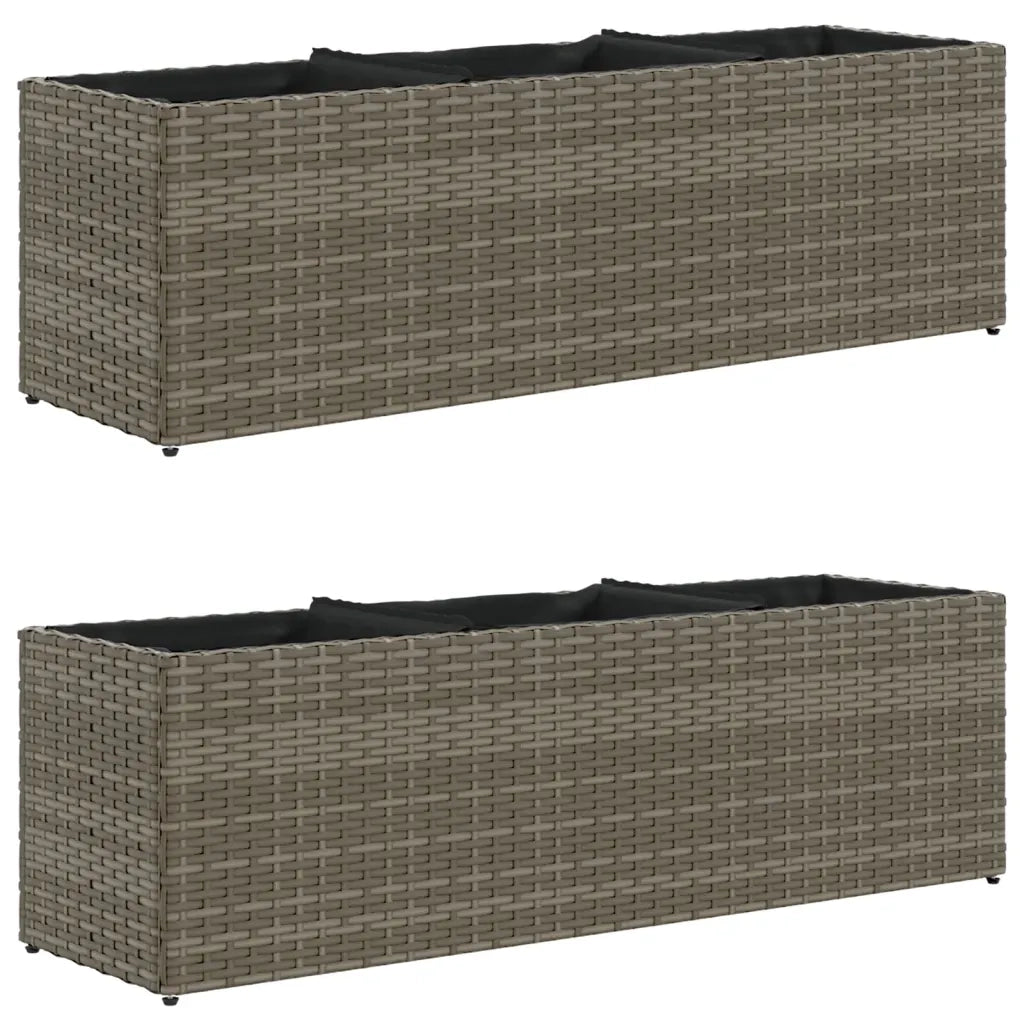 Fioriere | Cassetta per fiori | Vaso da Giardino con 3 Vasi Grigie 105x30x32 cm Polyrattan