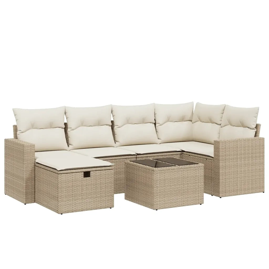 Set Divani da Giardino 7 pz con Cuscini Beige in Polyrattan 3263494