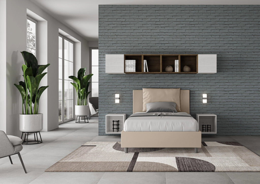 BS COM Letto una piazza e mezza senza rete imbottito 120x210 similpelle tortora