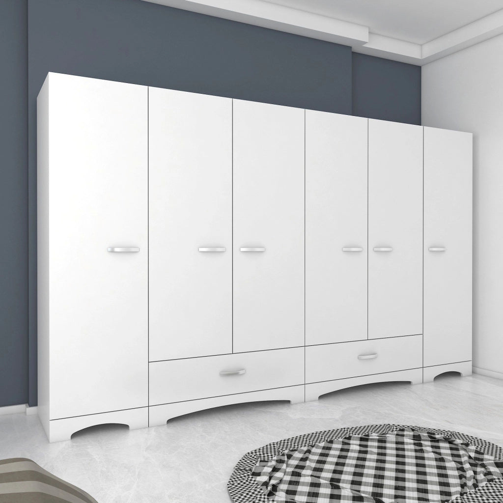 Armadio Camera da Letto Madruzzo, Guardaroba Grande 10 Ripiani, 243x181h cm Bianco