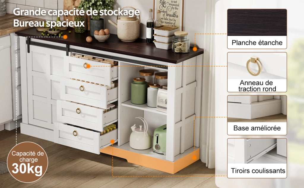 Credenza con Cassetti e Ante Scorrevoli ¨C MINIMAL ¨C Bianco, 150x40x85