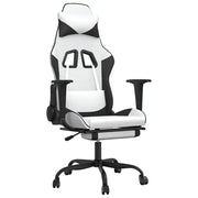 Sedia da Gaming | Sedia da e-sports Massaggio Poggiapiedi Bianco e Nero Similpelle