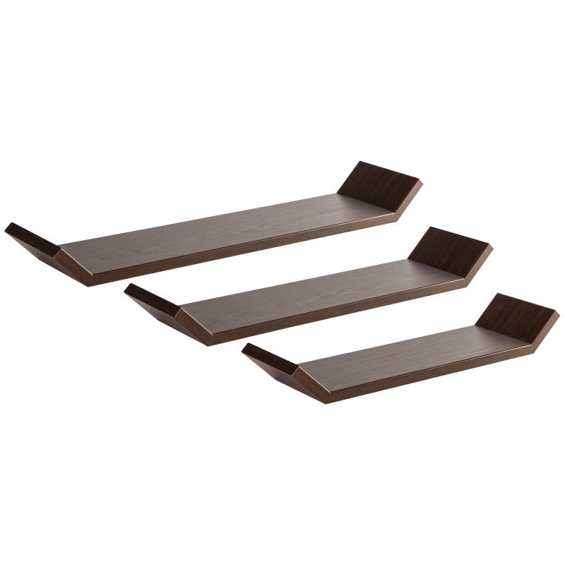 Set di 3 Mensole da Muro Barchetta, Mensola Cameretta e da Parete, Wengè, 71x7x15,5 cm, 61x7x15,5 cm e 51x7x15,5 cm - Barchetta