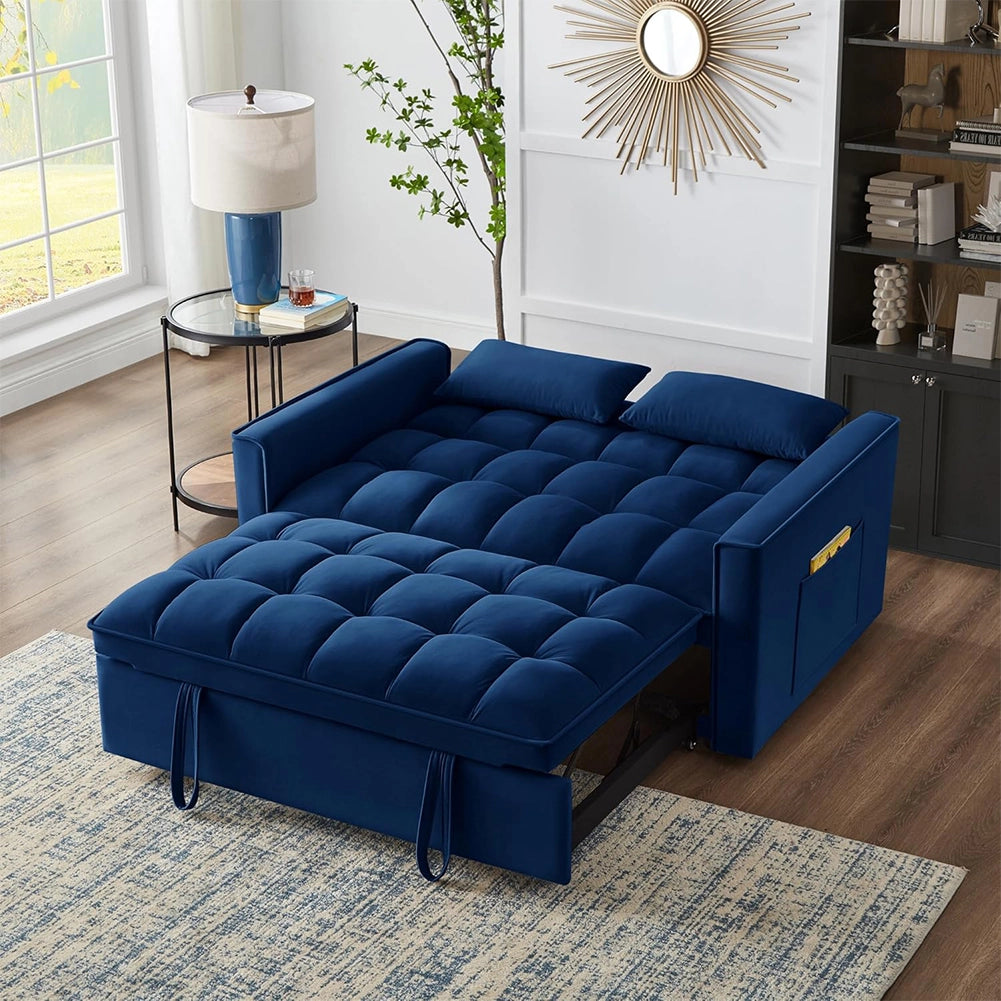 Divano Letto Apribile Reclinabile 3 Posizioni con Rivestimento in Velluto Blu