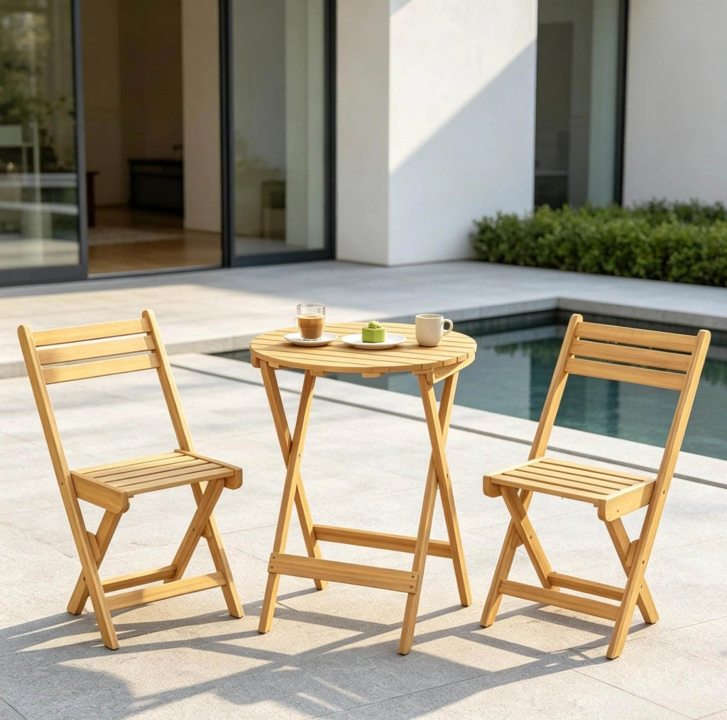 Set bistrot da giardino pieghevole 3 pezzi in legno di acacia; naturale
