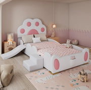 Letto singolo 90x200 cm bianco e rosa in PU con scivolo e scala