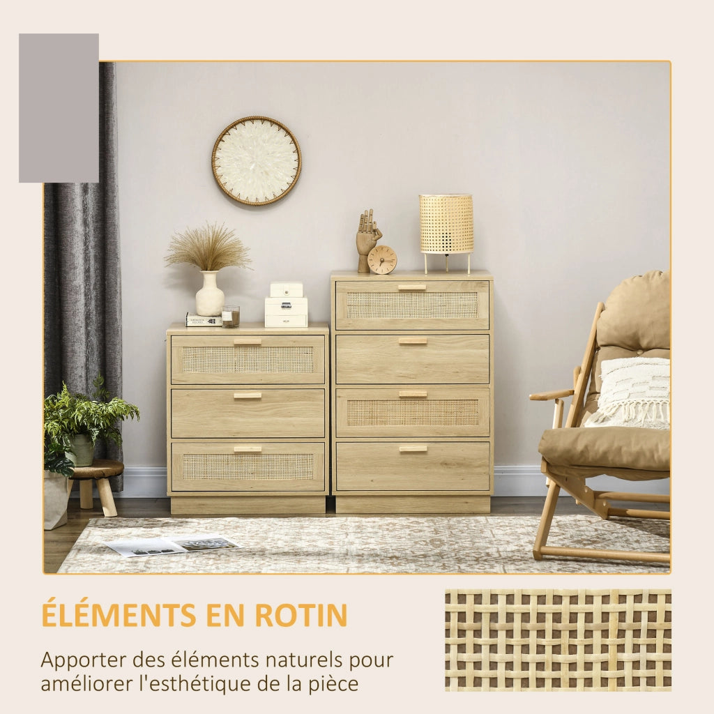Cassettiera boho in rattan naturale ¨C Xylo ¨C 3 cassetti legno per soggiorno ingresso