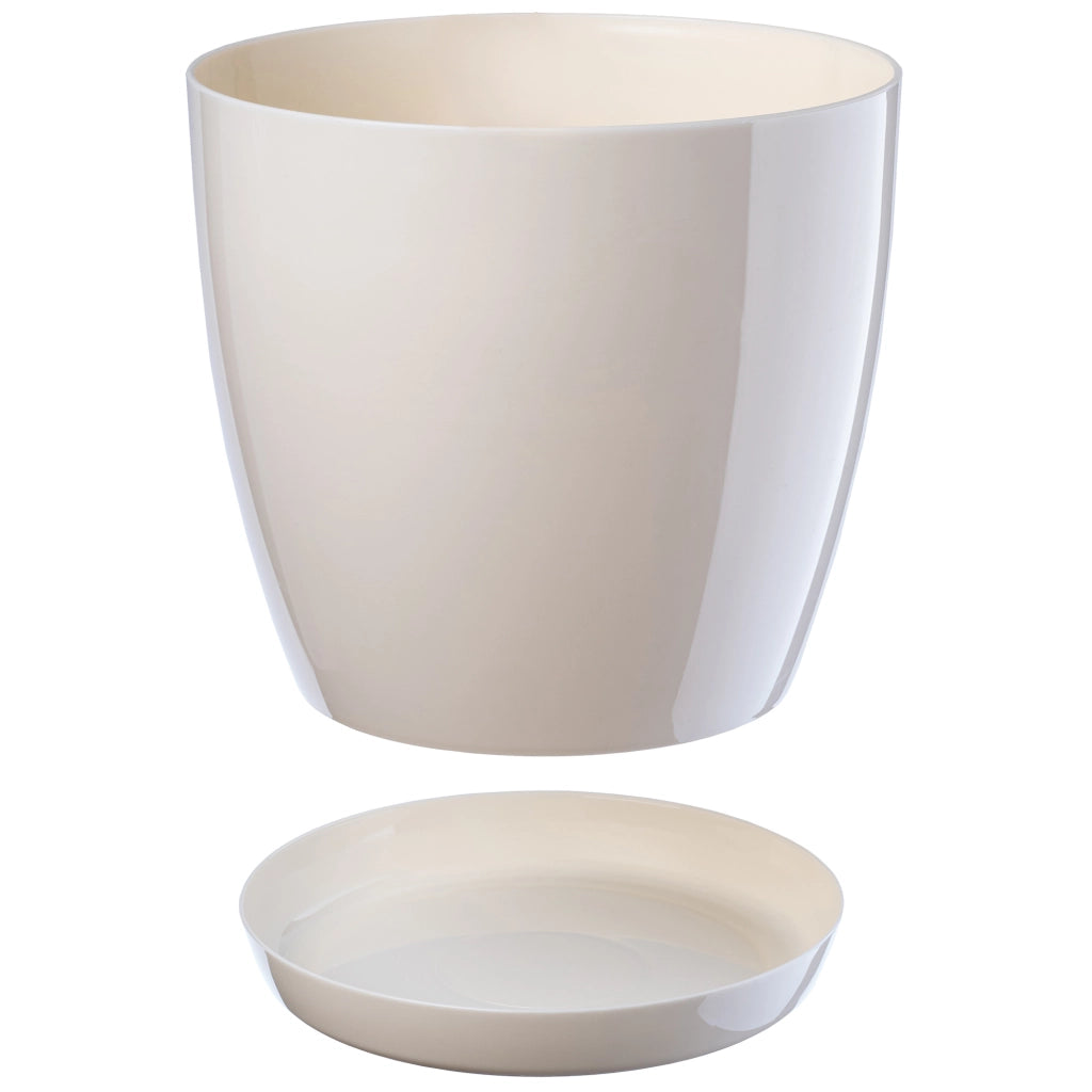 Vaso da fiori KADAX con sottovaso, coperchio in plastica, vaso da fiori color crema da 20 cm, Kadax