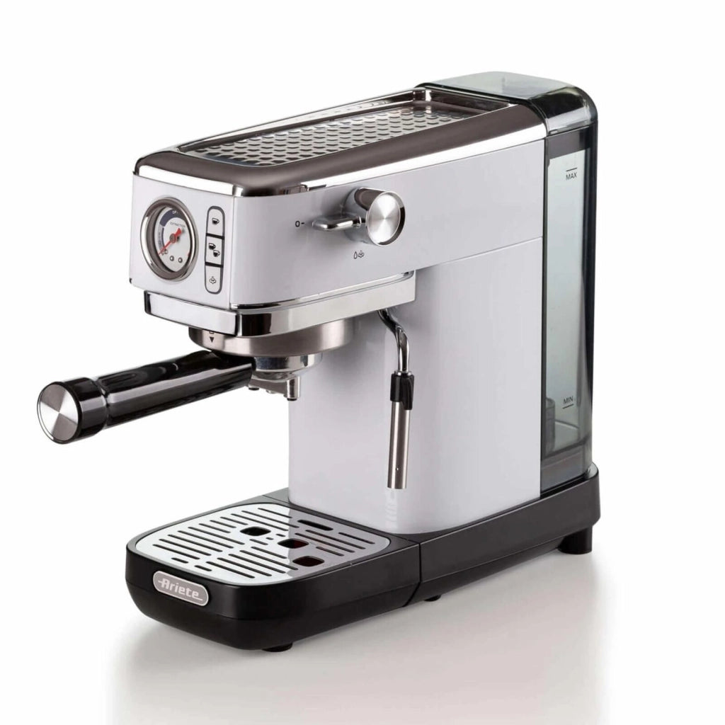 Ariete 1381 Macchina da caffè con manometro, compatibile con caffè in polvere e cialde ESE, 1300 W, Capacità 1,1 L, 15 bar di pressione, Filtro ½ tazze, Dispositivo Cappuccino, Bianco