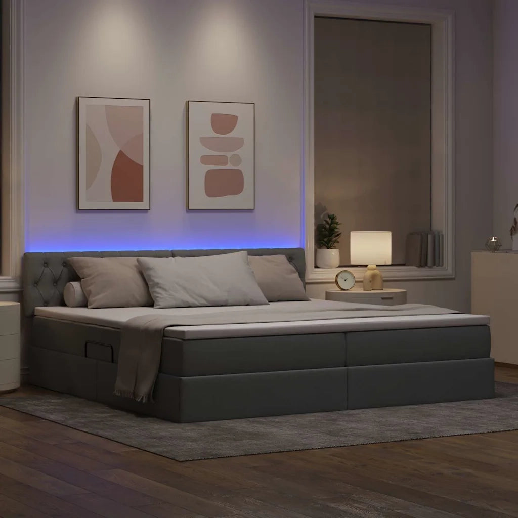 Letto con contenitore LED e materasso Grigio Chiaro