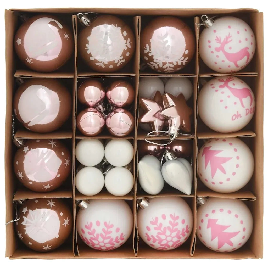 Set di Palle di Natale 40 pz Bianco e Rosa Plastica CFW9620158