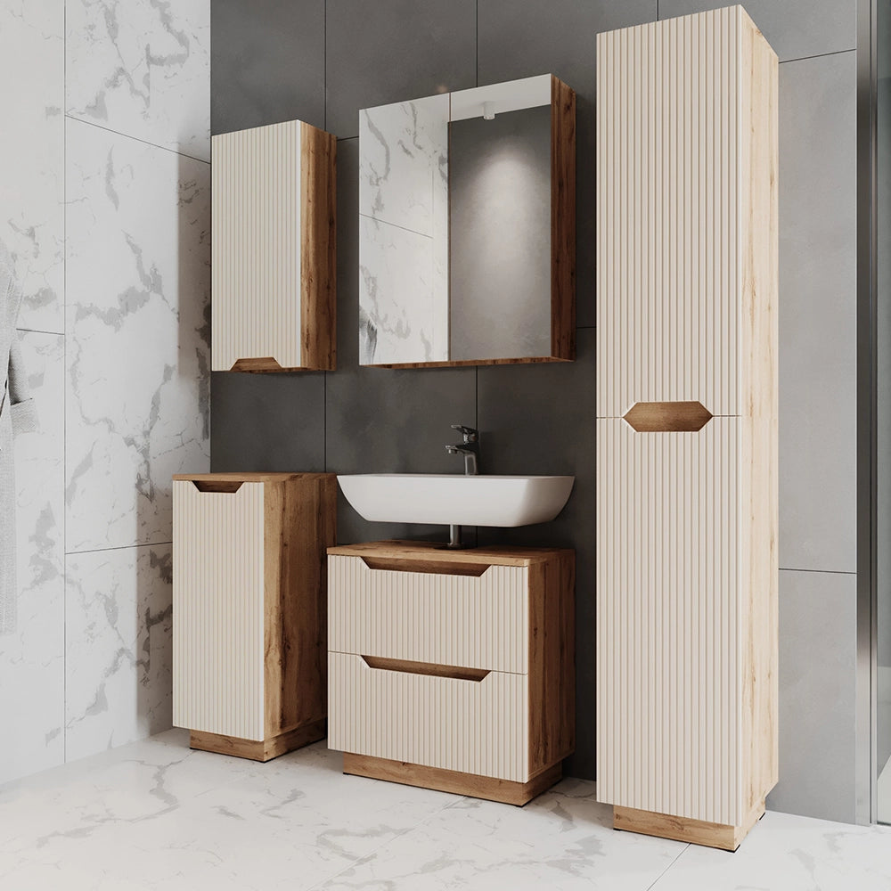 Vicco Set di mobili da bagno Rovere/cashmere a righe 5 parti
