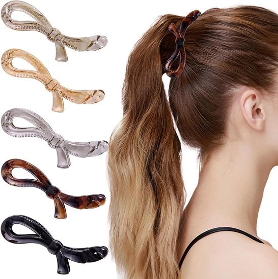 5 pezzi di spille per capelli a forma di banana per donne - forte chiusura per la coda di cavallo - nero e trasparente.