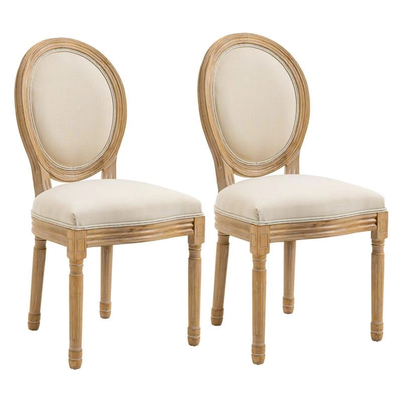 SET 2 SEDIE IMBOTTITE PER SOGGIORNO STILE VINTAGE RETRO IN LEGNO E TESSUTO BIANCO