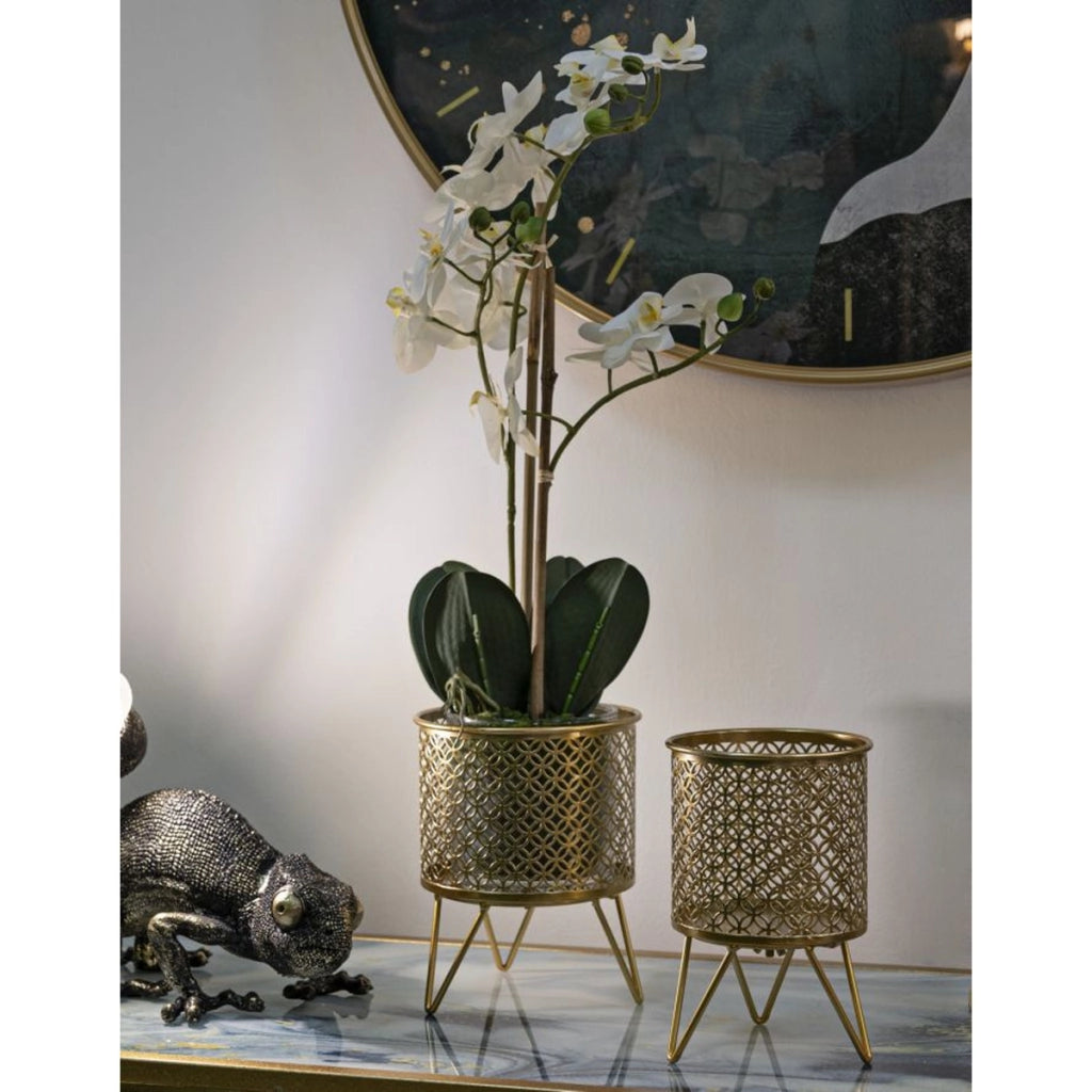 Set di 2 Vasi per Piante VKH413, Oro, Metallo, 16x16x20 cm