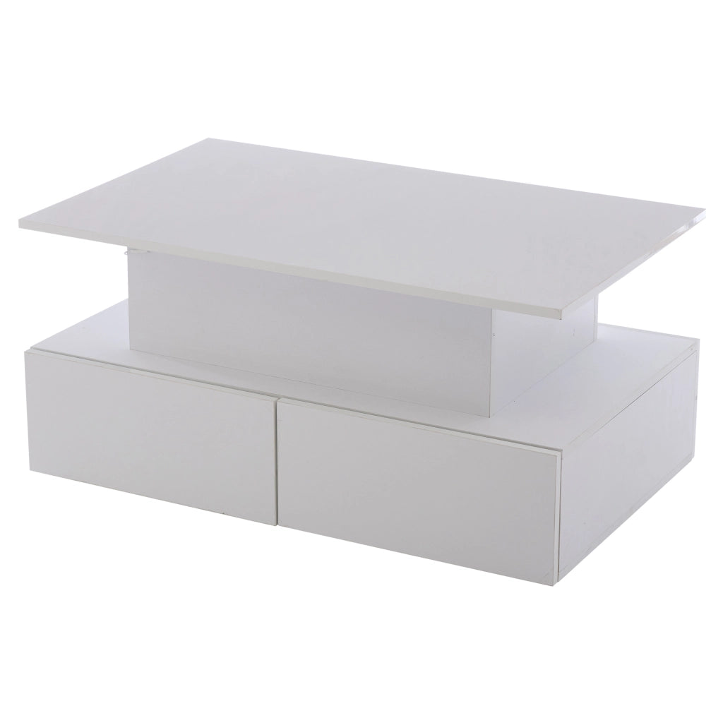 Tavolino da caffè 90x55x41 cm; illuminazione LED e 4 cassetti; truciolare bianco