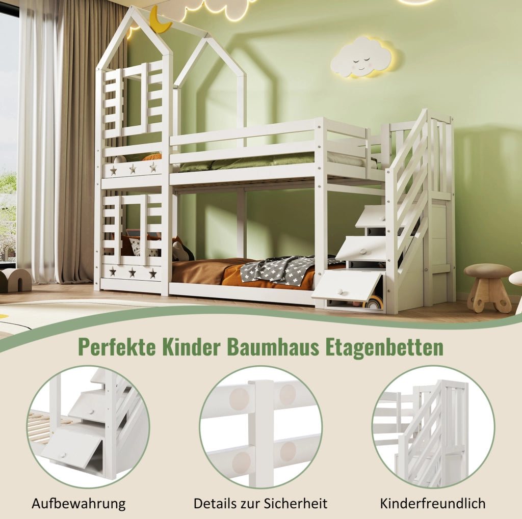 Letto a castello per bambini a casetta con cassetti 90x200 cm