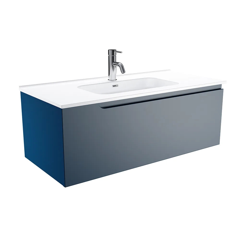 Mobile bagno sospeso 100 cm un cassetto blu zaffiro opaco con lavabo | Ardenne