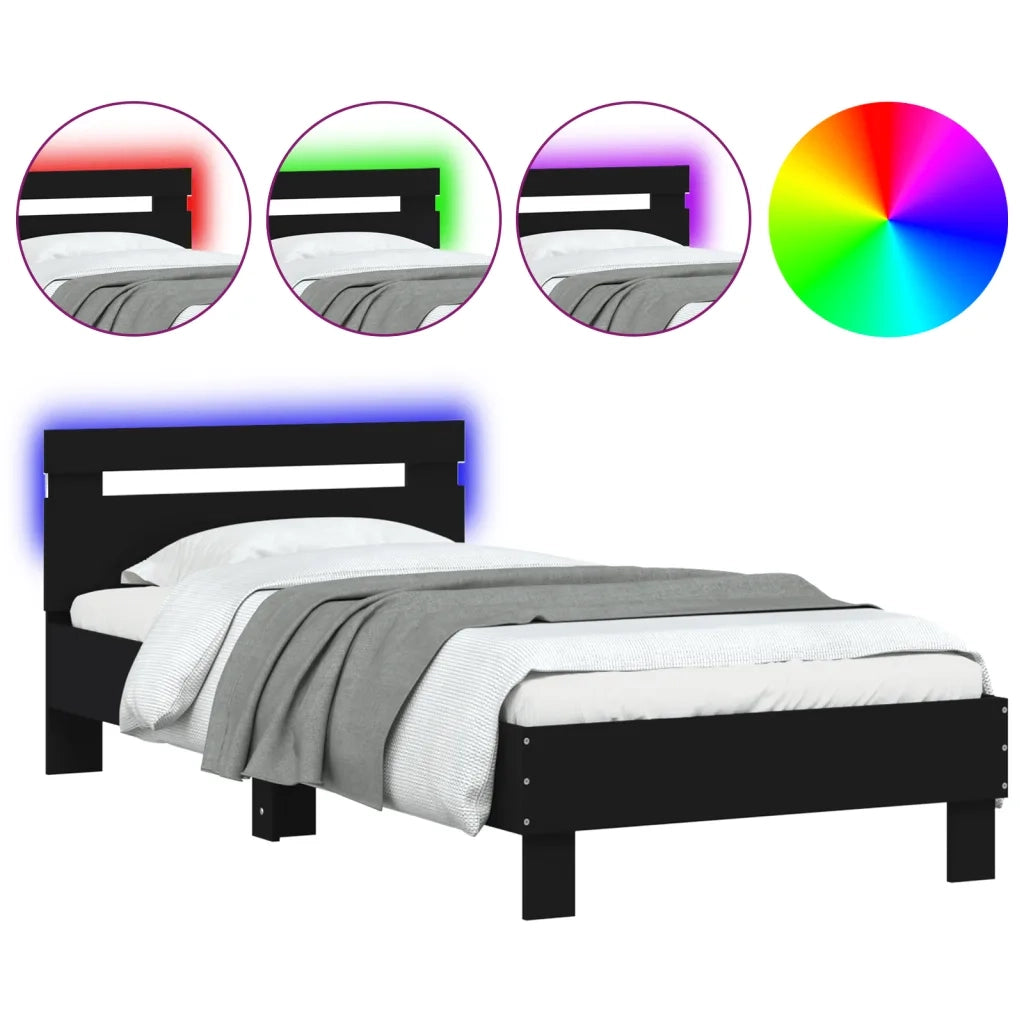 Giroletto con Testiera e LED Nero 90x200 cmcod mxl 134677