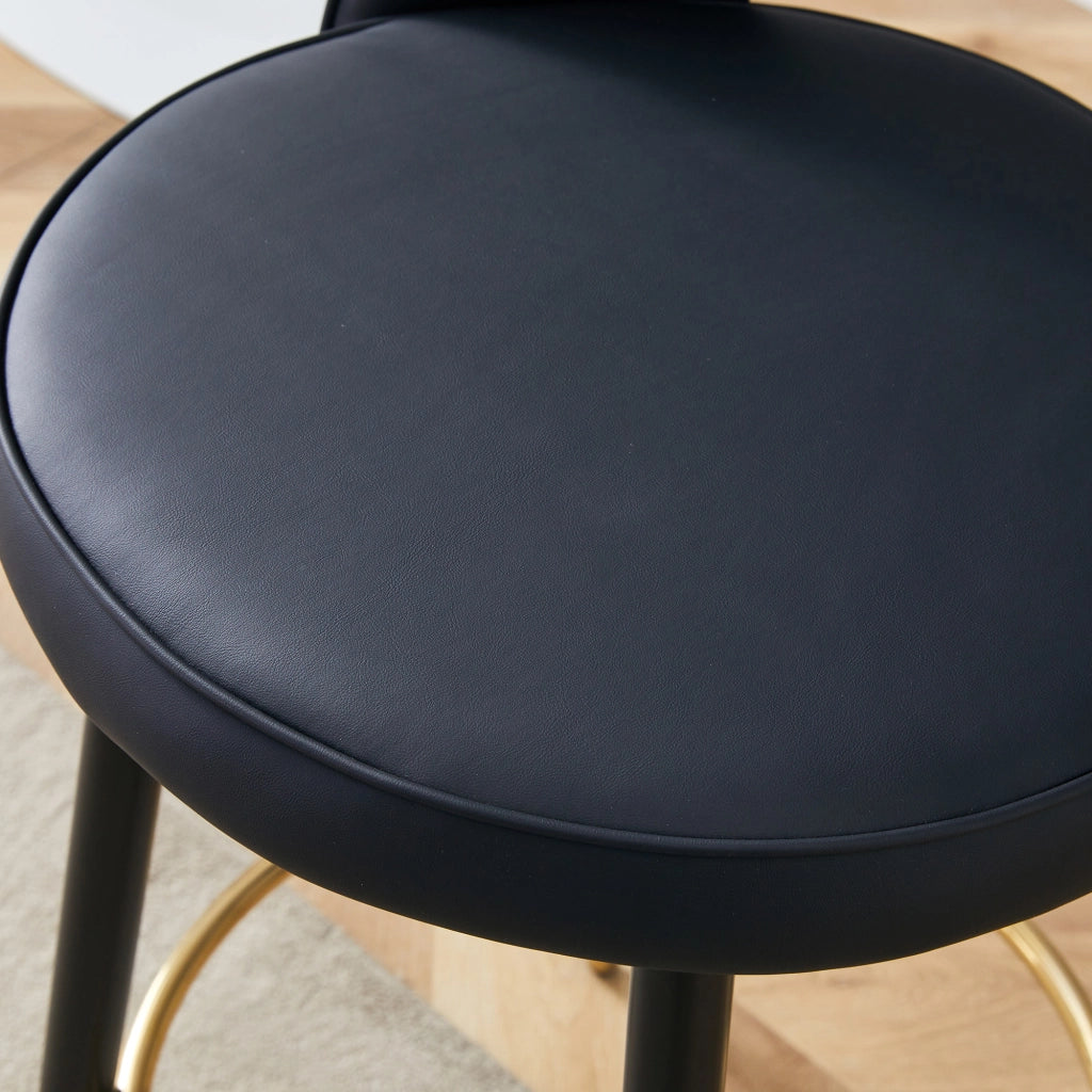 Taburetto da bar girevole a 360° con schienale traforato in pelle PU e metallo nero 60,5 × 57,5 × 49,5 cm