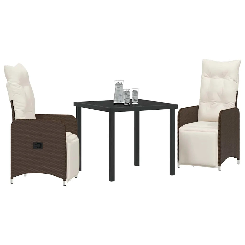 Set da Pranzo per Giardino con cuscino 3 pcs Marrone polyrattan