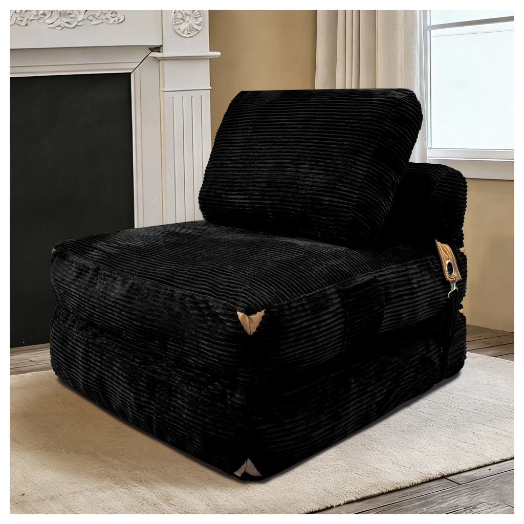 Divano letto pieghevole compatto con supporto ergonomico per piccoli spazi in flanella nera 52.0 × 42.0 × 33.0 cm