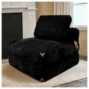 Divano letto pieghevole compatto con supporto ergonomico per piccoli spazi in flanella nera 52.0 × 42.0 × 33.0 cm