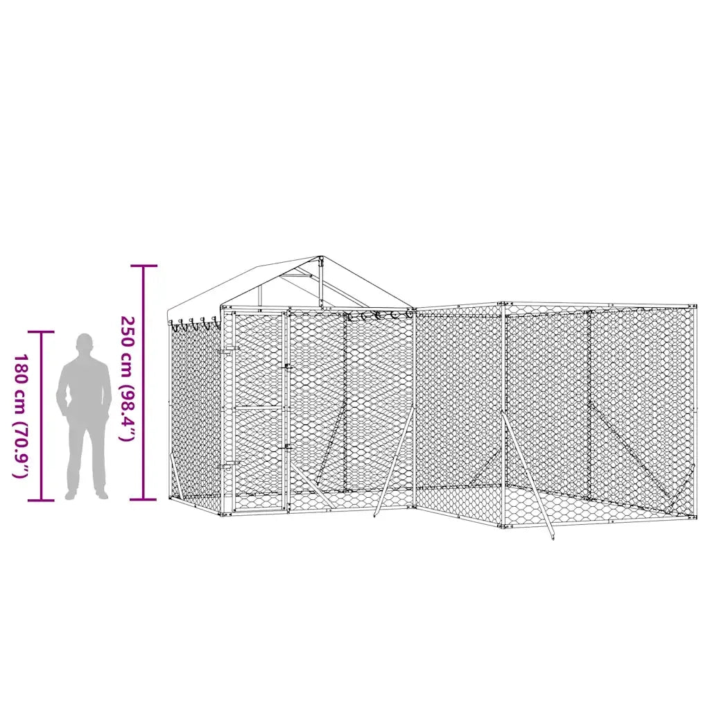 Cuccia Cani da Esterno Tetto Argento 4x4x2,5 m Acciaio Zincato 3190470