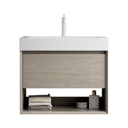 Mobile bagno sospeso con 1 cassetto e 1 vano aperto; lavabo integrato in resina; per bagno; 70×46×60 cm