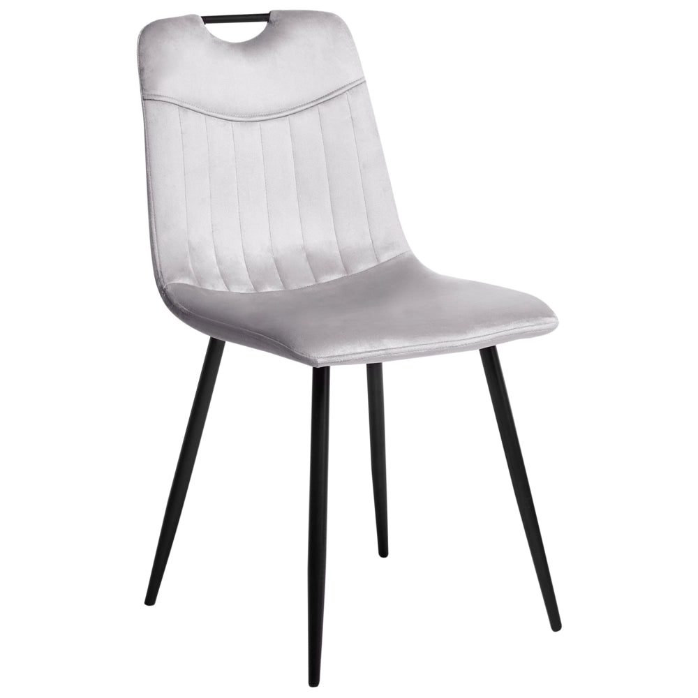 Set di 4 sedie da pranzo in velluto con gambe nere in ferro verniciato a polvere grigio chiaro stile moderno