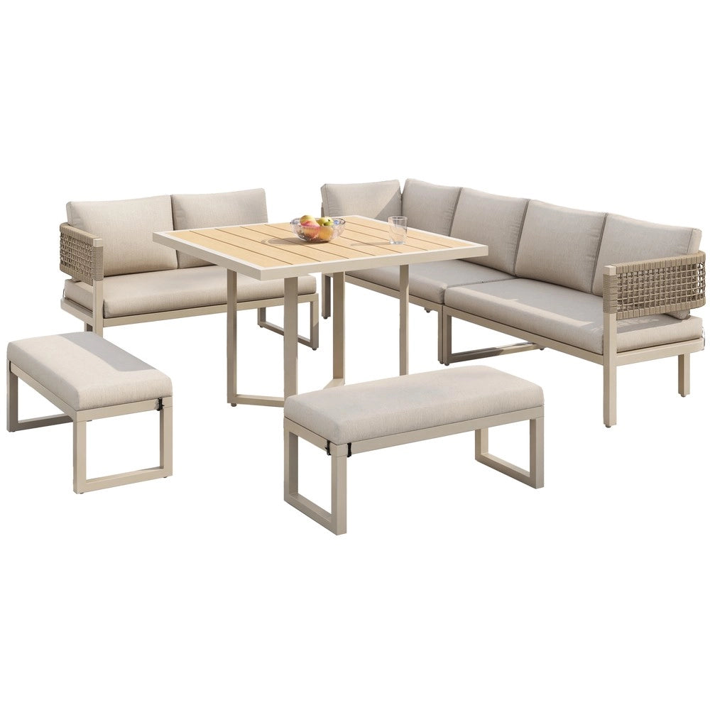 Set da giardino per 8-10 persone - Zephmum- Tavolo grande in legno plastico gambe regolabili