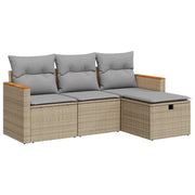 Set Divano da Giardino 4 pz | Set Salotto da Giardino con Cuscini Beige in Polyrattan