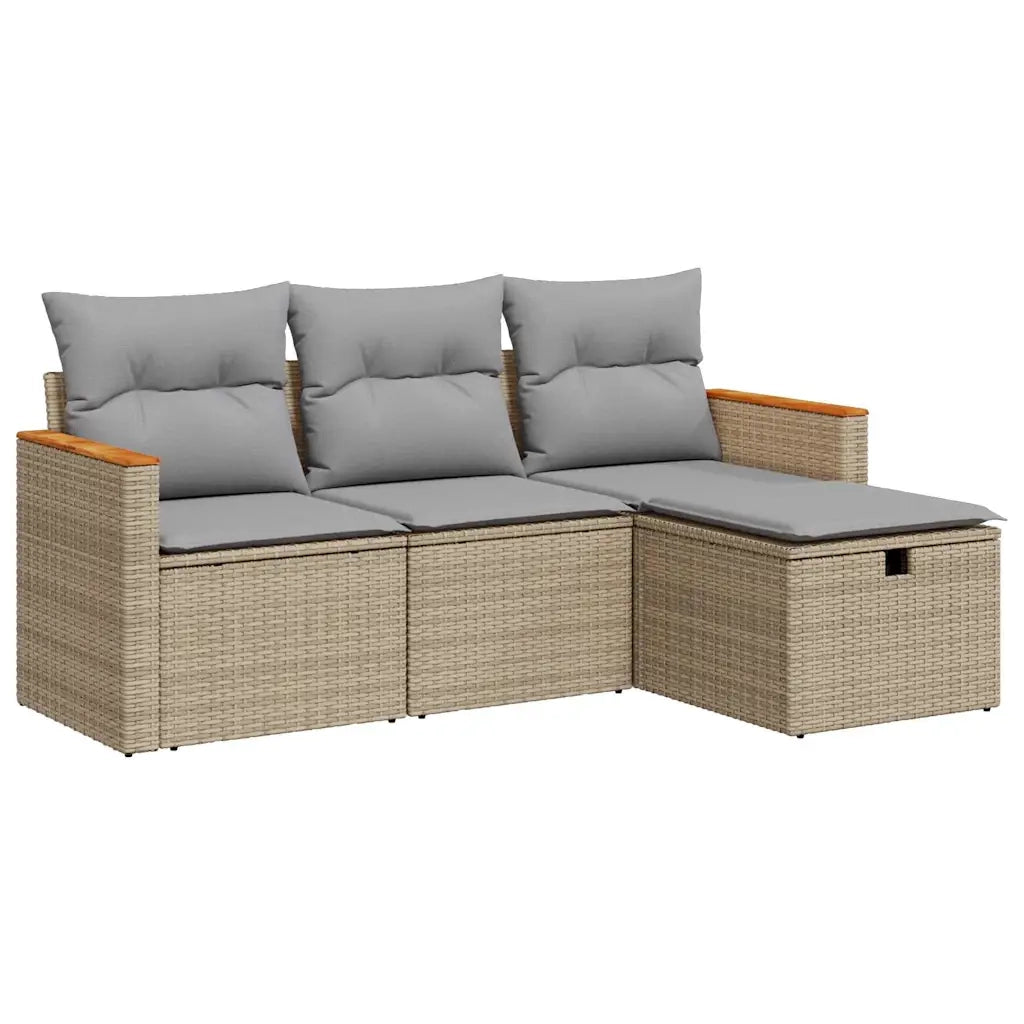 Set Divano da Giardino 4 pz | Set Salotto da Giardino con Cuscini Beige in Polyrattan