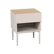 Comodino in metallo e decorazione in legno 1 anta 1 vano, beige