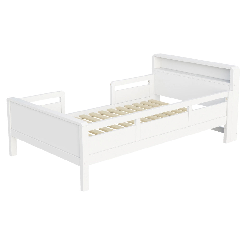Letto singolo per bambini 90x200 cm con LED, USB-C e testiera con vano