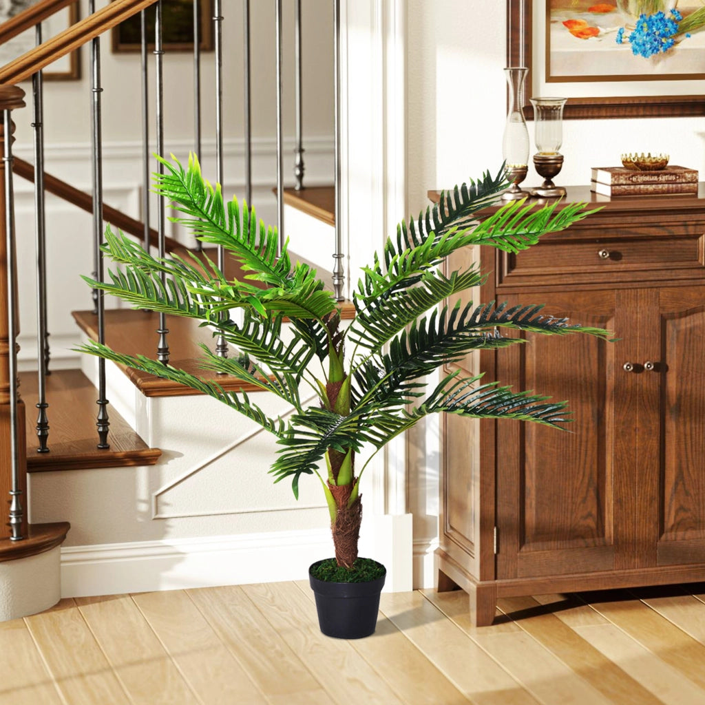 Pianta Artificiale Palma Cycas Alta 123cm per Interno ed Esterno con Vaso Incluso