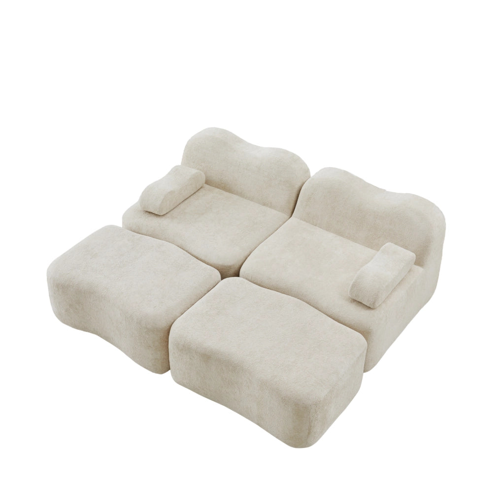 Divano modulare beige in velluto, design senza struttura antiscivolo